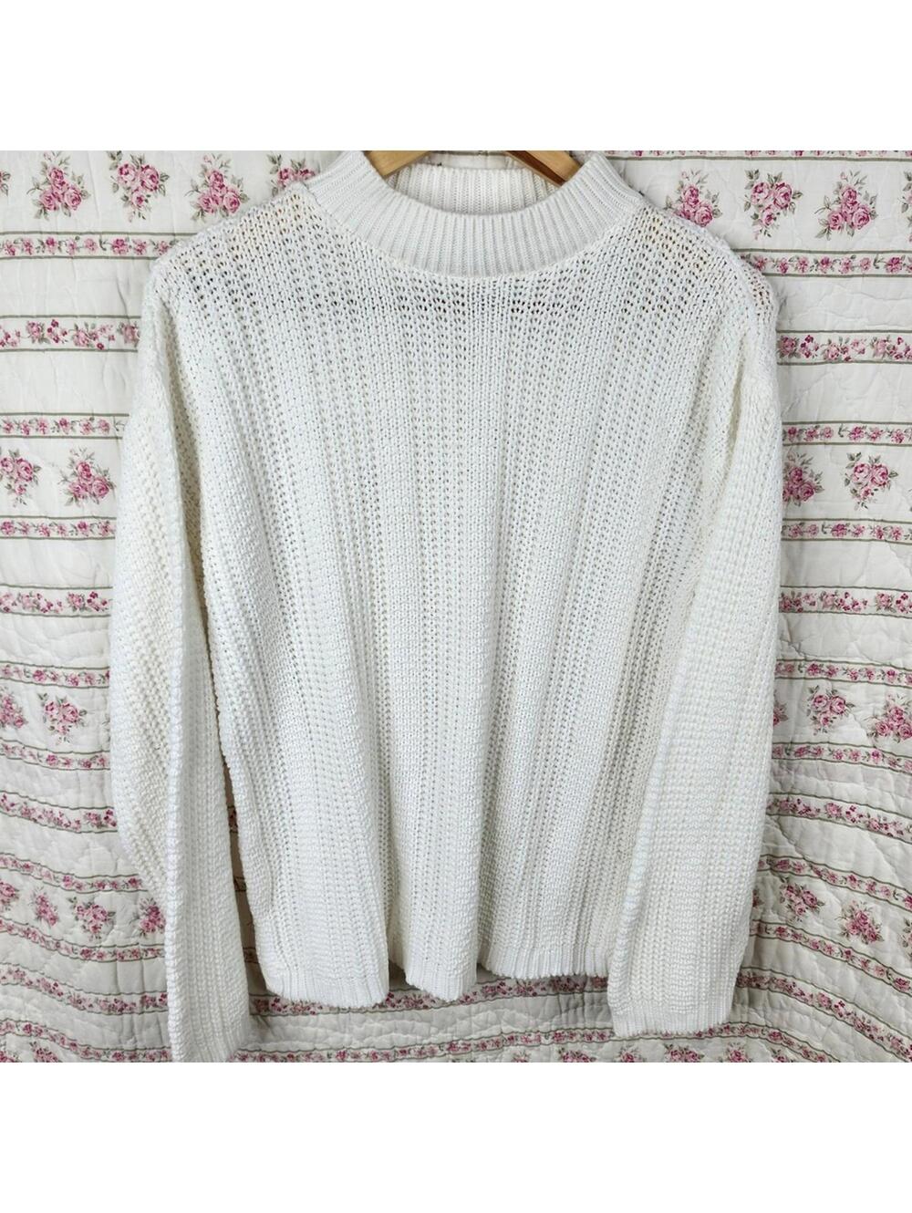 Bobbie Brooks White Knit Sweater Mock Neck Long Sleeve Casual Pullover
